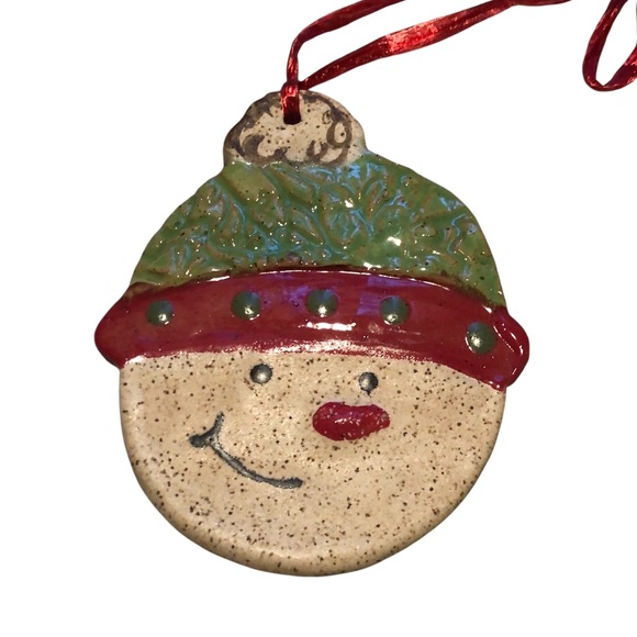Etta B Pottery Snowman Handmade Christmas Ornament NEW - Picture 1 of 3